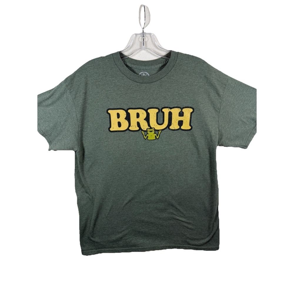 Bruh Frog Graphic, Large T-Shirt Unisex Olive Green Short Sleeve Tee